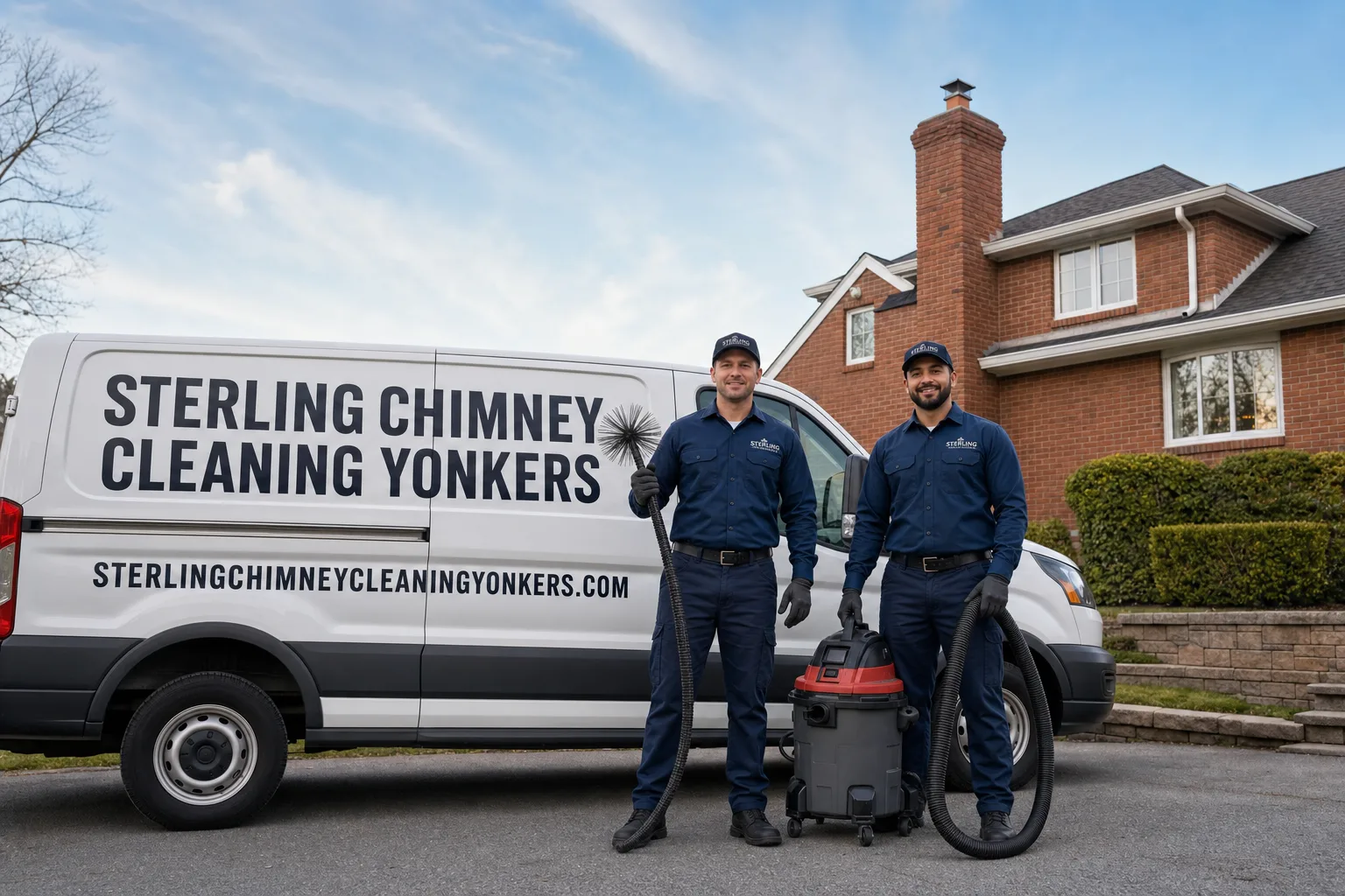 Sterling Chimney Cleaning Yonkers service vehicle and crew in Yonkers, NY